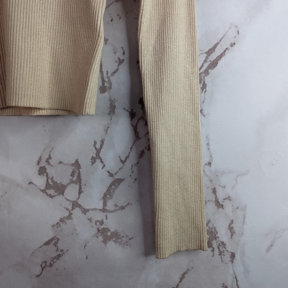 Kangol x H&M Sweater Crop Rib Knit Mock Turtle Neck Womens Beige - Picture 6 of 15